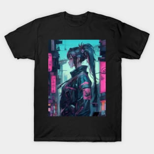 Neon cyberpunk girl ukiyo e art T-Shirt